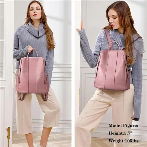 Leather Backpack Purses for Women Antitheft Soft Rucksack Ladies Shoulder